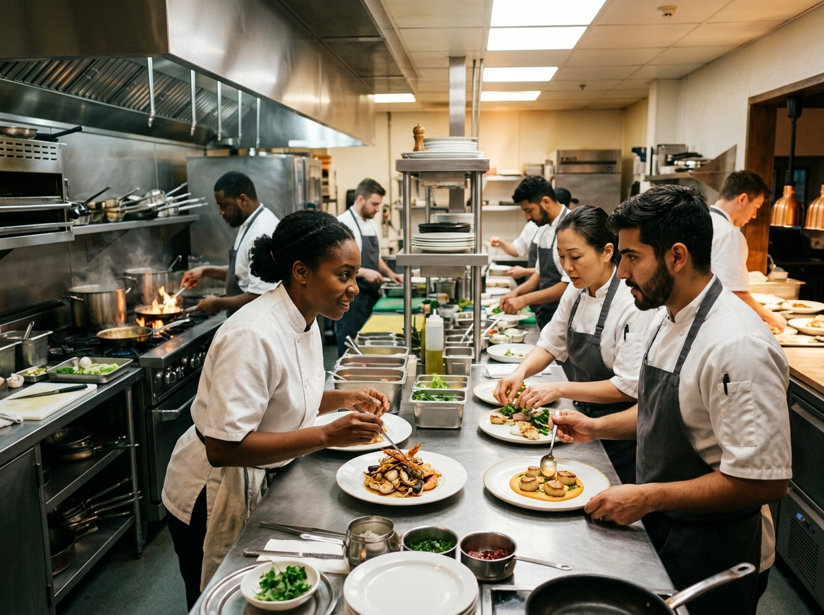 organized kitchen team