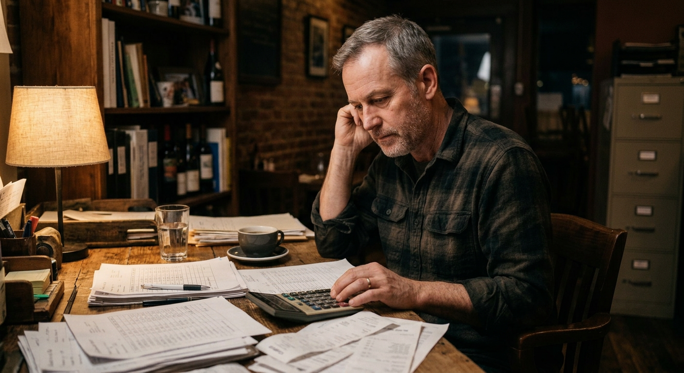 Restaurant owner reviewing finances