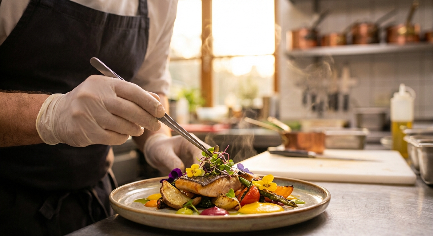 Chef plating fresh dish