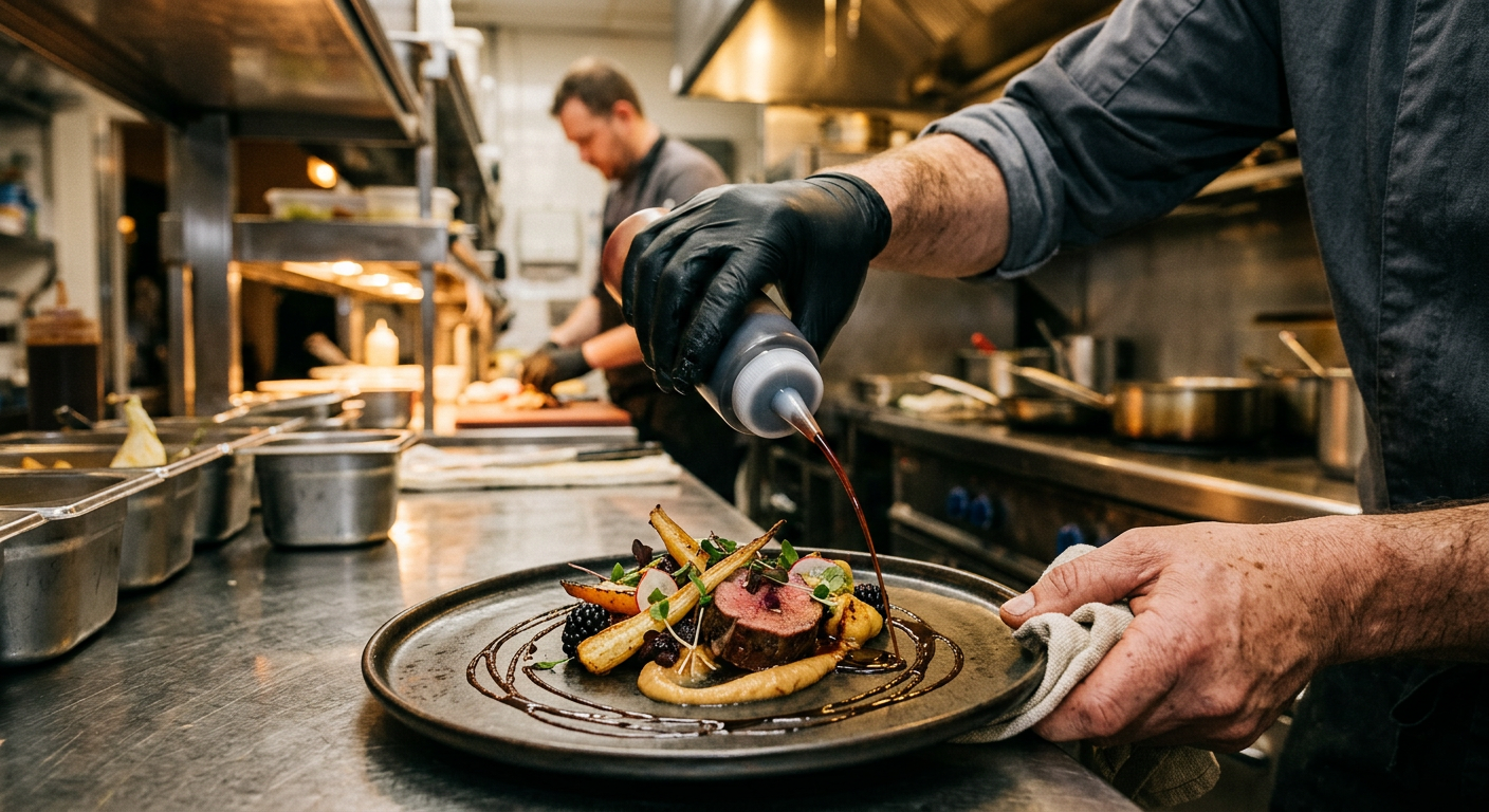 Chef plating restaurant dish