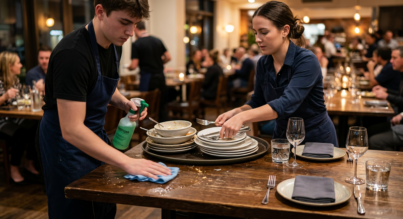 Staff resetting a table