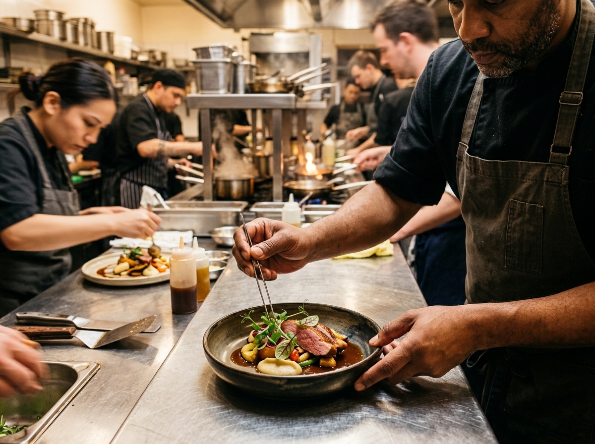 busy restaurant kitchen service
