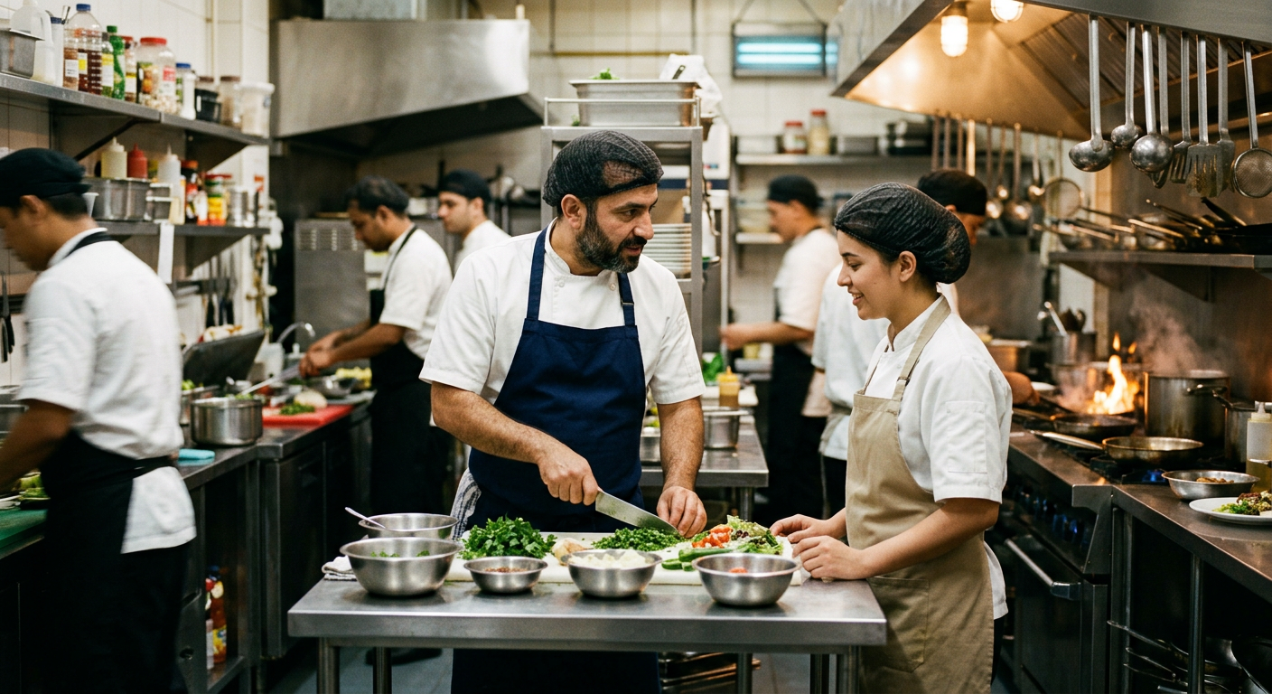 Chef training new hire