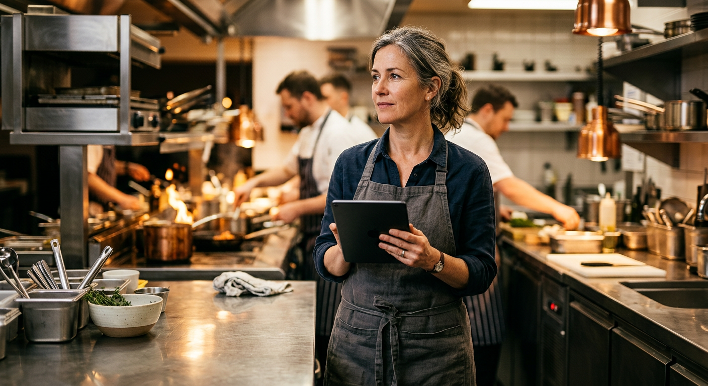 Restaurant owner with tablet