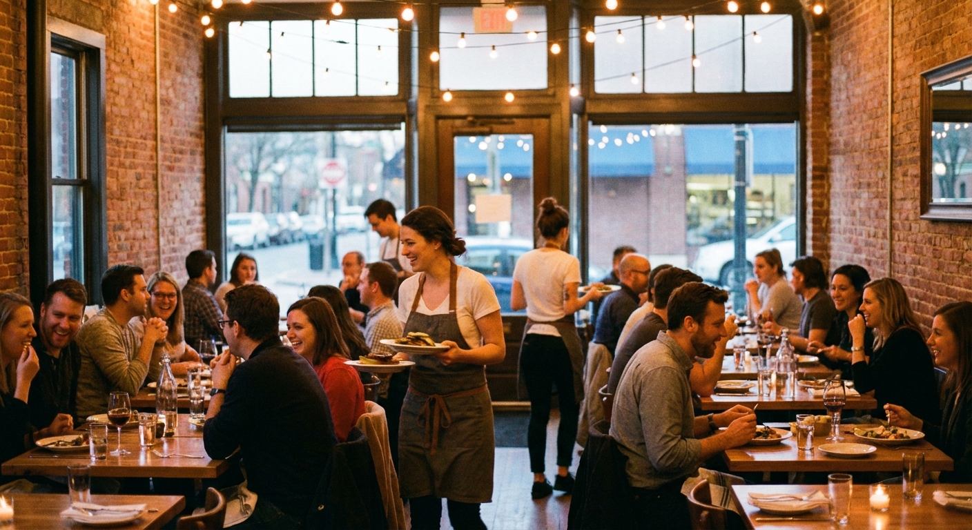 Busy restaurant dining room