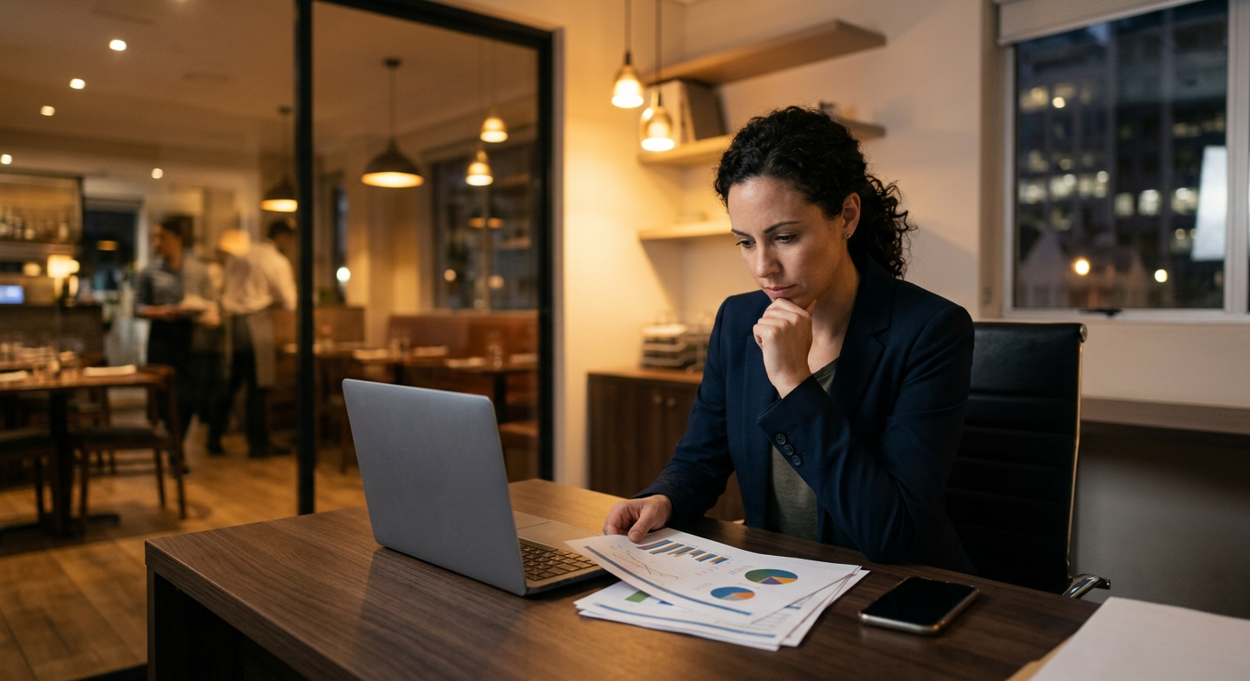 Manager reviewing restaurant analytics