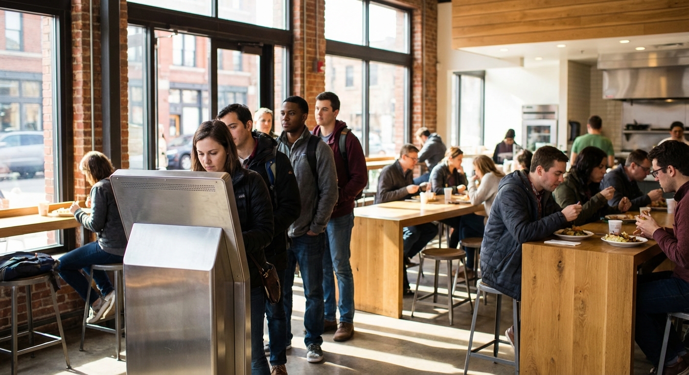 Restaurant line with kiosk