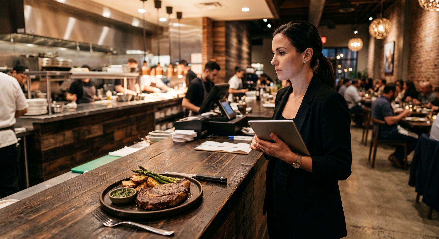 restaurant manager with tablet