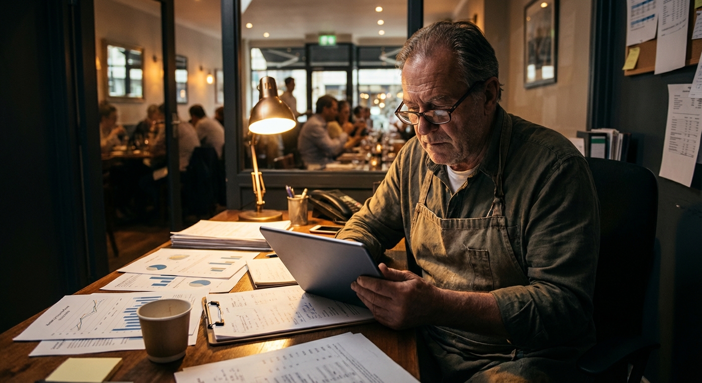 Restaurant owner with tablet