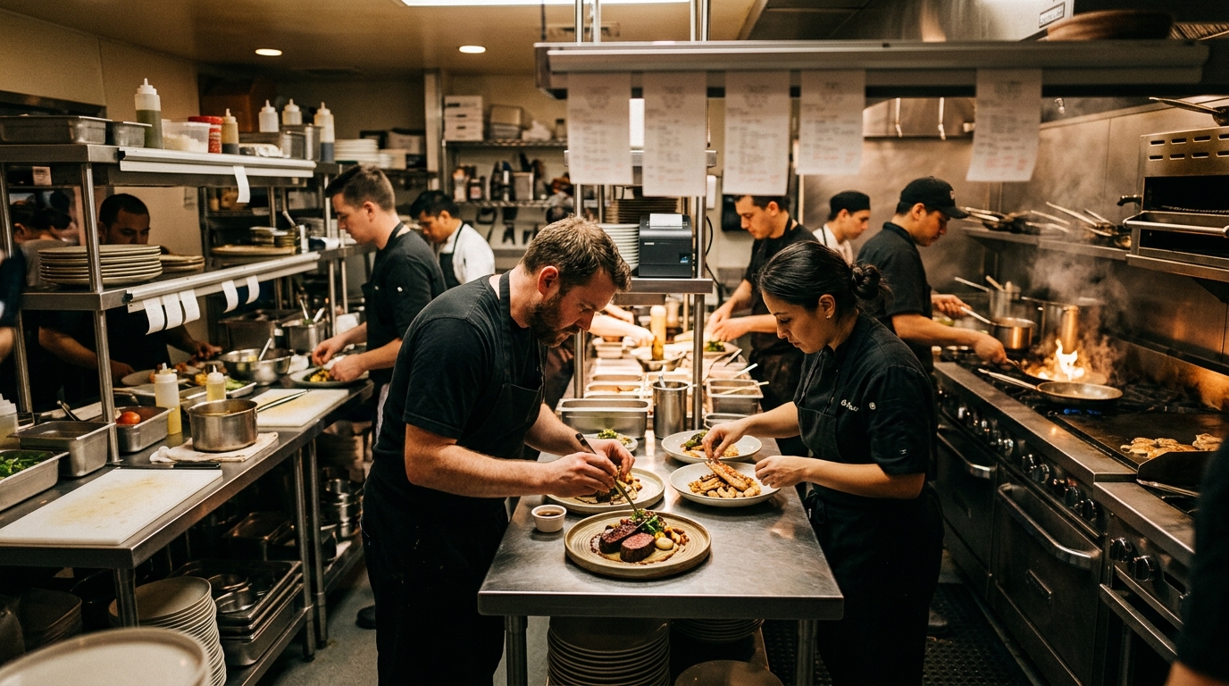 busy kitchen workflow