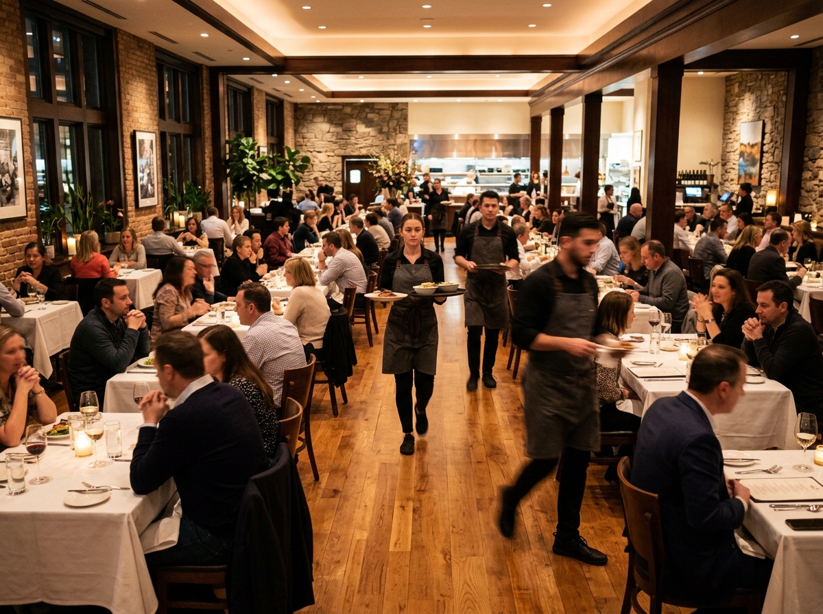 Servers moving through aisles