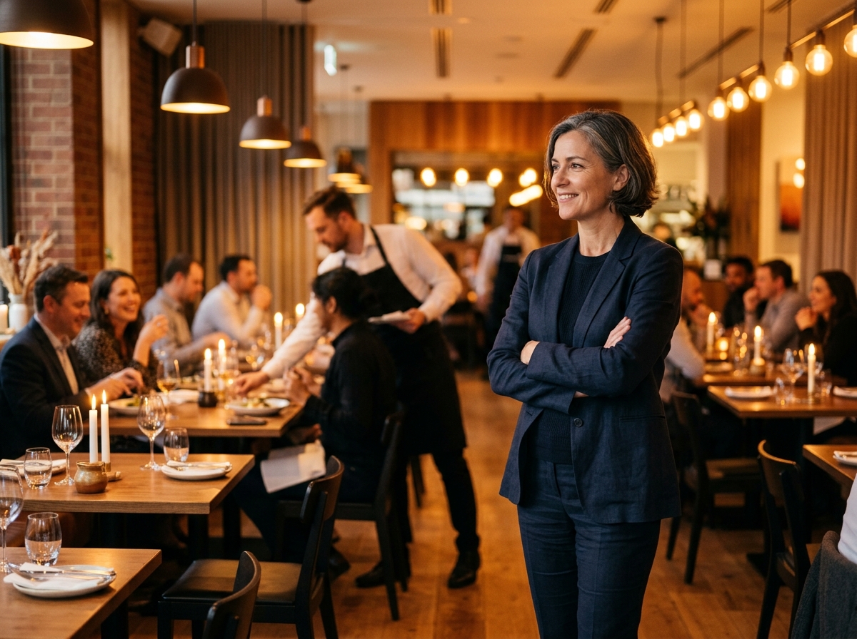 restaurant owner overseeing service