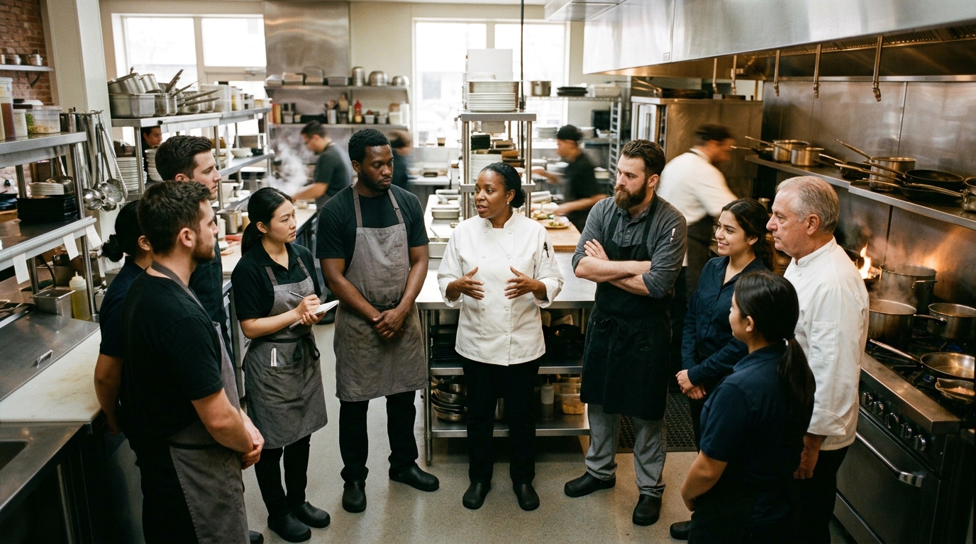 restaurant team meeting