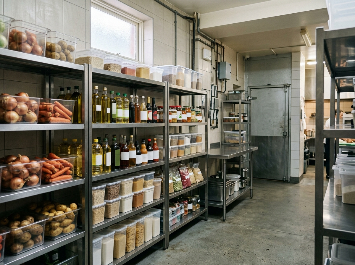 organized restaurant storeroom