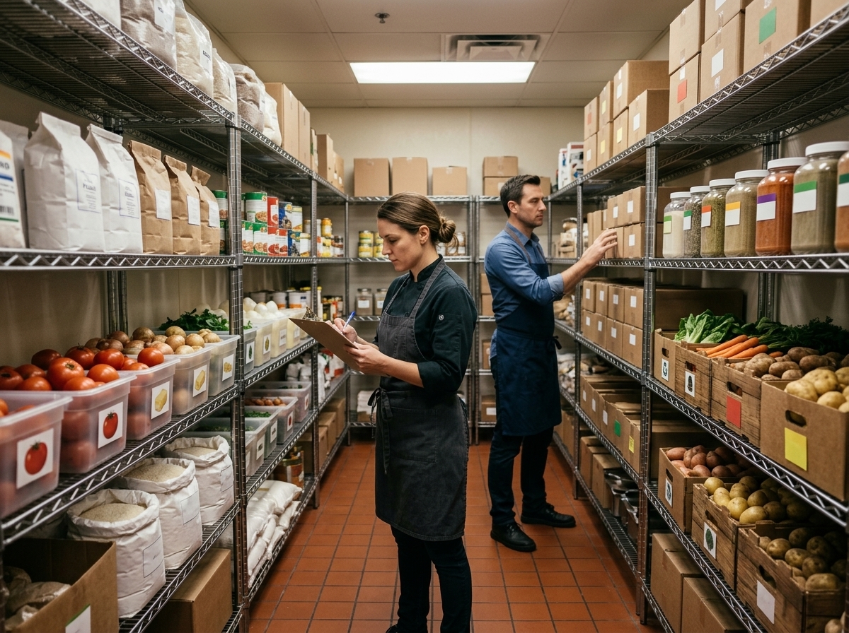 organized restaurant storeroom