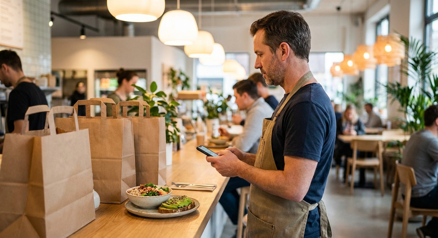 Owner with takeout orders