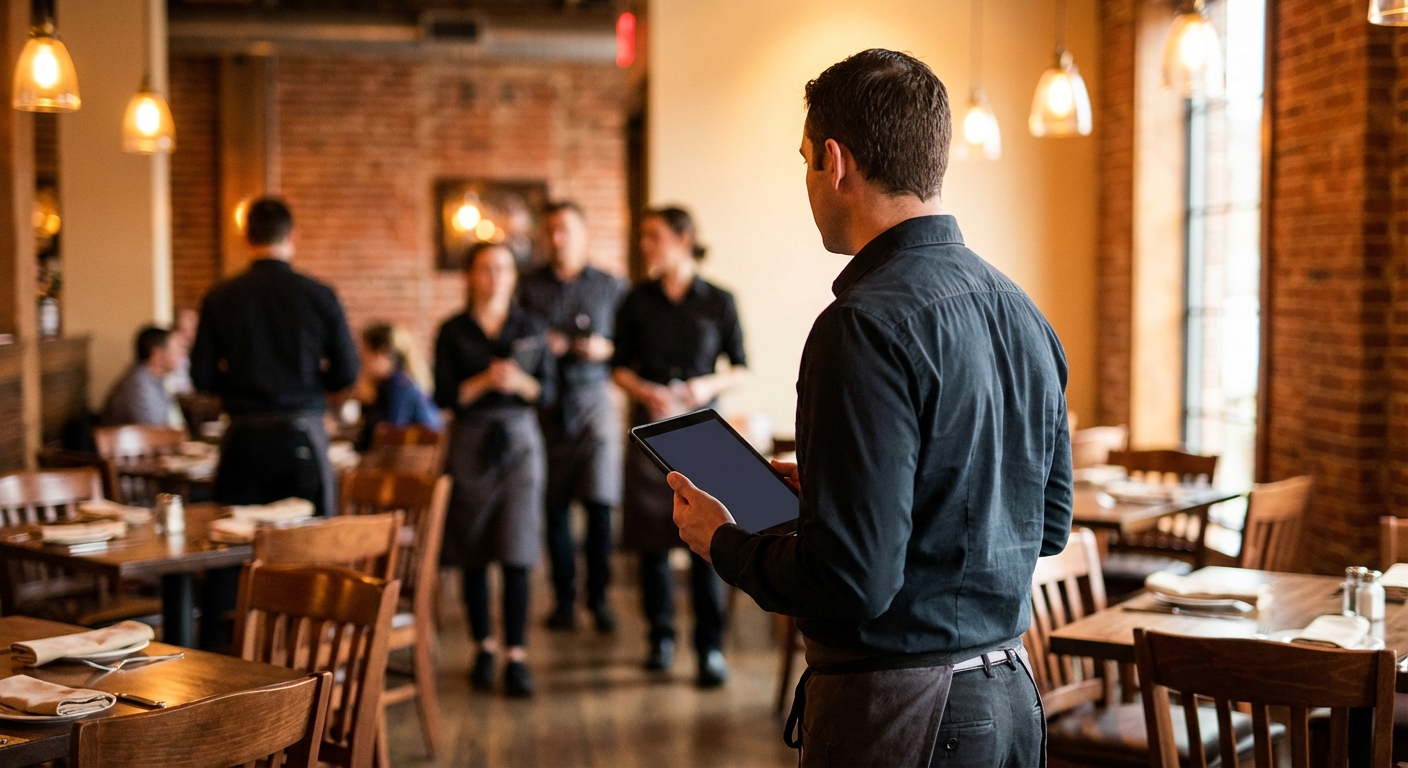 Restaurant manager with tablet