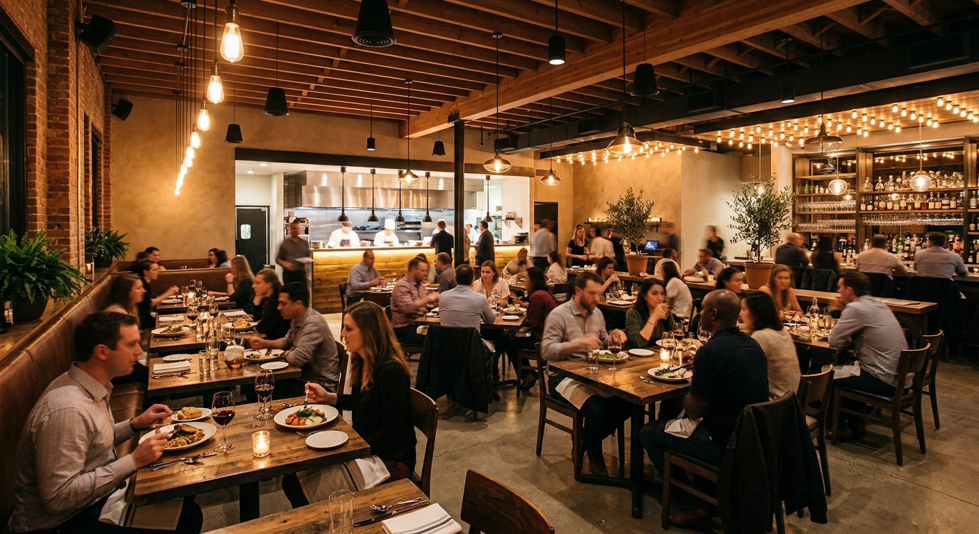 Busy restaurant dining room