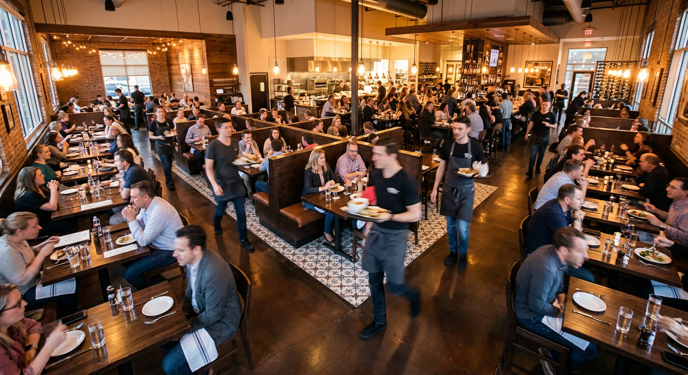 Busy restaurant dining room