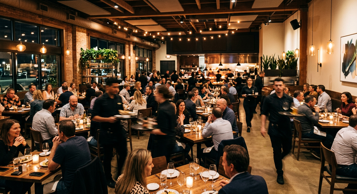 Busy restaurant dining room