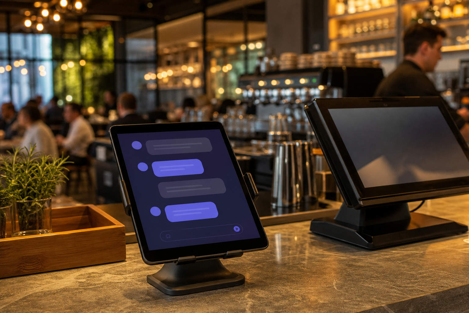 Moderne kassesystem på restaurant