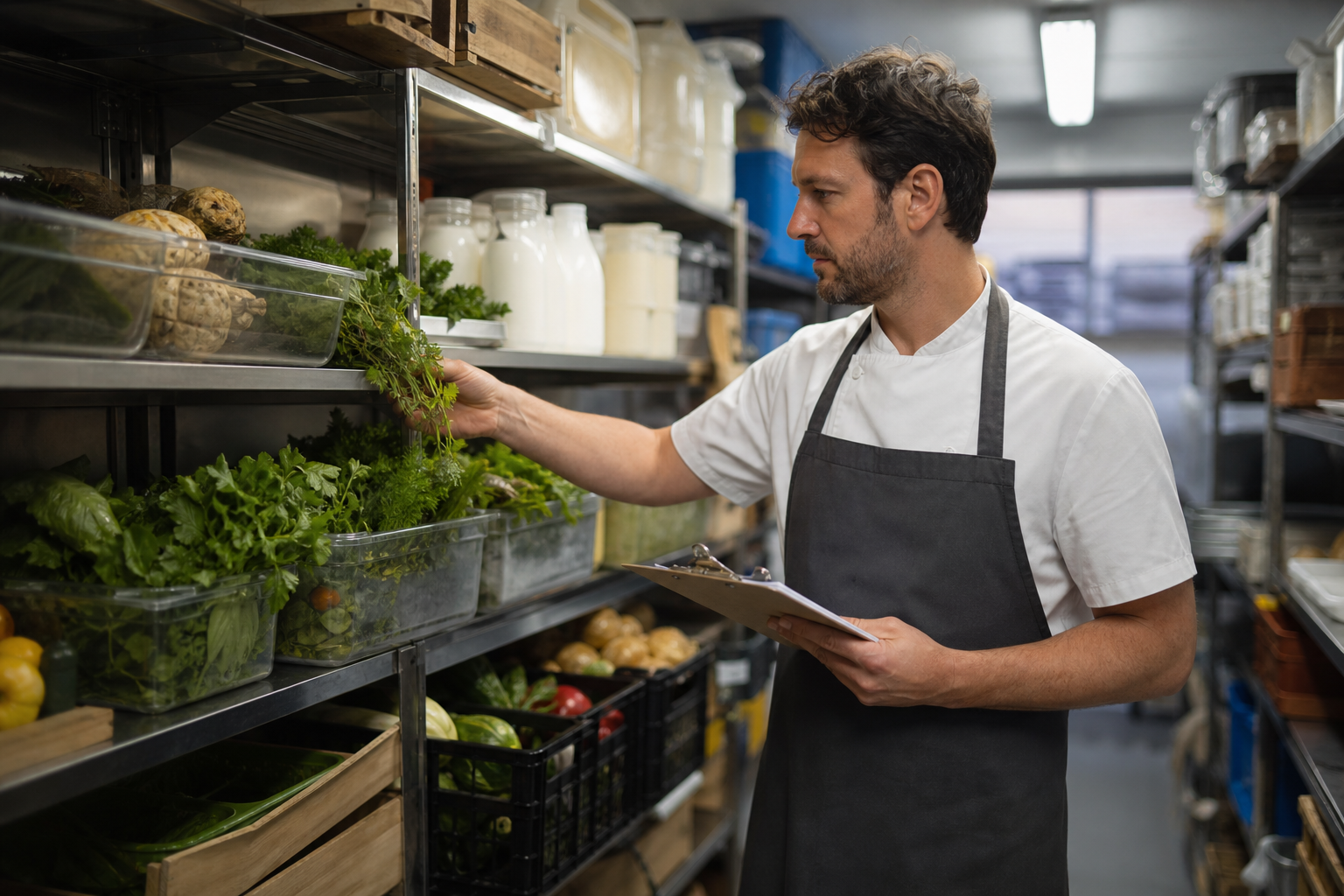 Chef checking food inventory