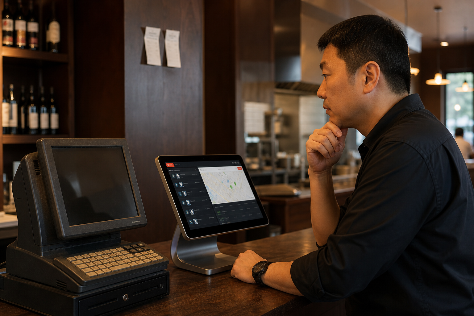 manager comparing POS